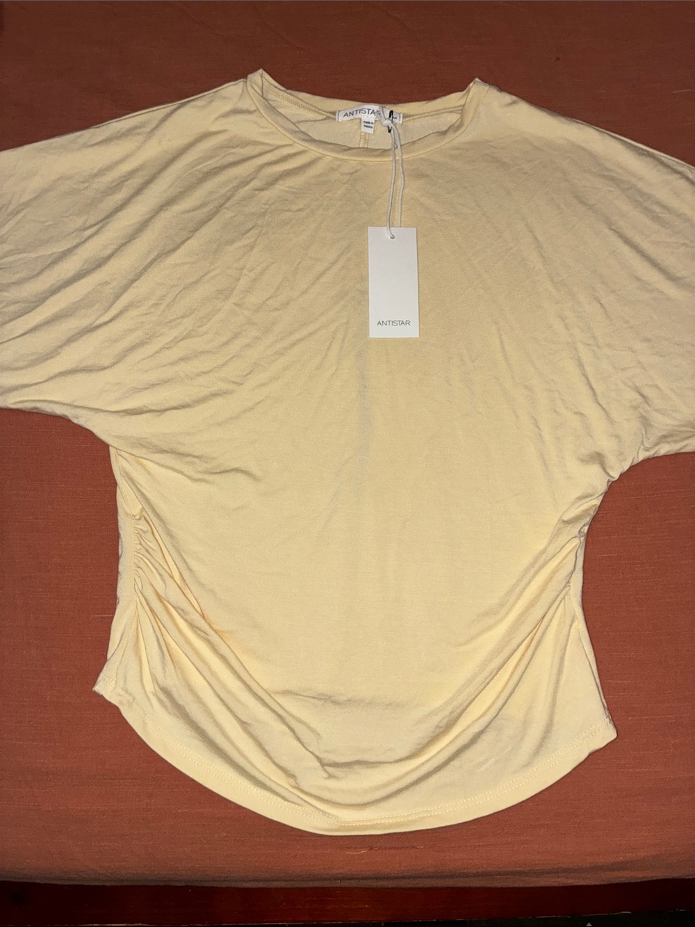 Antistar Women's Pale Yellow Short-Sleeve Gathered Side Tee